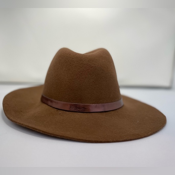 Brown with Metallic Brim Lined Wide Brim Hat - Picture 1 of 6